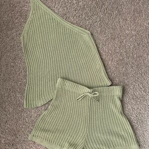 Sage Ribbed Knit Top and Shorts Set